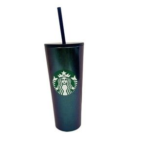 RARE Starbucks 16oz Gradient Green Blue Glitter Metallic SSHoliday Tumbler Straw